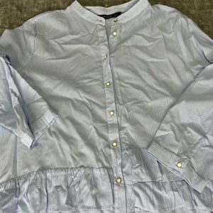 Zara White/Blue Striped Blouse with Ruffles and White Buttons,Brand New (no tag)